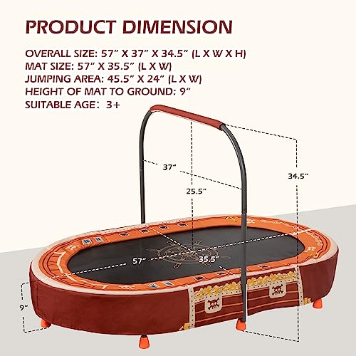 Kids Trampoline with Handle, Mini Rebounder Double Trampoline for 2 Kids w/Safety Pad, Foldable Exercise Trampoline for Toddlers Boys Girls Indoor Outdoor Cardio Max Load 200 lbs