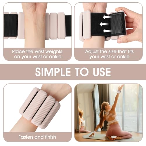 Wrist Weights Set of 2, Wearable Wrist Ankle Weights for Women & Men, Silicone Weighted Bangles Adjustable Arm and Leg Weights for Walking Yoga Pilates Running Dance Gym 2lb