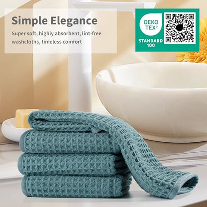 Microfiber Waffle Face Towels, 2 Pieces, Soft, Absorbent, Fast Drying, Lint Free 430 GSM (Green) - color: Green