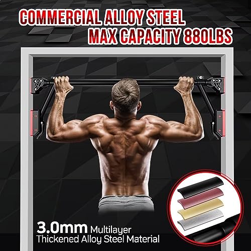 Pull Up Bar - Two-way Support Strength Training Chin up Bar for Doorway without Screws, Portable Pullup Bar for Home Gym Exercise Fitness with Level Meter, Adjustable Width, Max Load 880 LBS