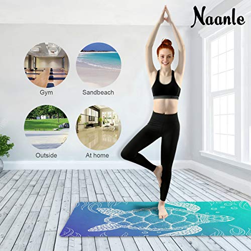 Naanle Sea Turtle Yoga Mat with Carrying Bag Set, Turtle Exercise Mat Foldable Non Slip Travel Lightweight Workout Rug for Home Gym Yoga Pilates Stretching Floor Fitness 71x26 in - color: White 03