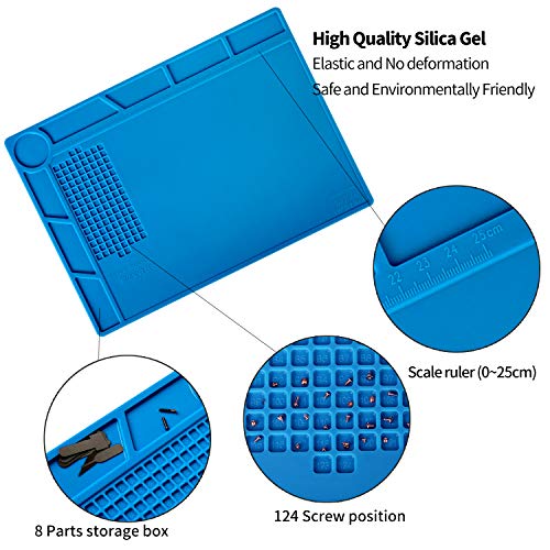S-130 Insulation Silicone Soldering Mat Repair Mat, Heat Resistant Silicone Work Mats 932°F with Scale Ruler and Screw Position for Soldering, CellPhone Electronics Repair, Size: 13.8 x 9.8 inch