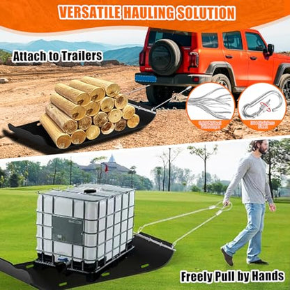 47” x 110” Yard Drag Sled with Pull Cables 1/8 HDPE Thickened Yard Sled Heavy Duty Multipurpose Yard Drag Mat for Hauling Debris, Construction Materials, Logs and Hunting Trophy - size: 47” x 110”
