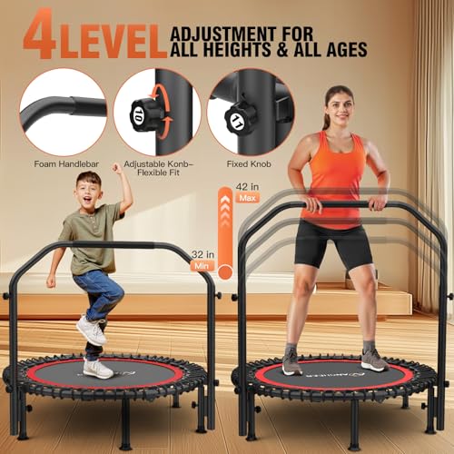 ANCHEER Fitness Trampoline,40"/48" Bungee Rebounder with Adjustable Handle - color: Red