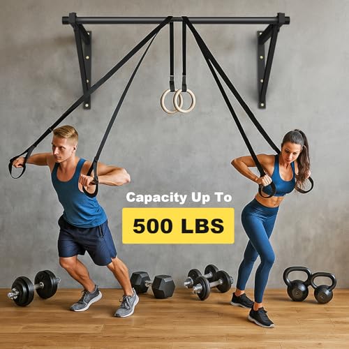 Pull Up Bar Wall Mounted, Adjustable Depth 51" Chin Up Bar, Strength Training Pull-Up Bars 500lbs Weight Capacity, Wall Mounted Pull Up Bars, Chin Up Workout Training Station for Home Gym Garage