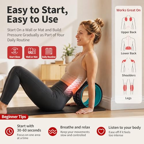 GymCope Back Roller for Back Pain Reliefn & Stretching, Deep Tissue Massage Roller Supports Up to 530 lbs / 240 kg, 5.5''-7.5'' Curved Foam Roller for Home Physical Stretching (Blue, Medium) - size: Medium