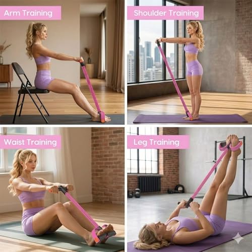 Pedal Resistance Band with Handles, Pink, Upgraded 6-Tube | Pedal Puller for Home Workouts, Full-Body, Core Strength, Arm Training and Leg Exercises