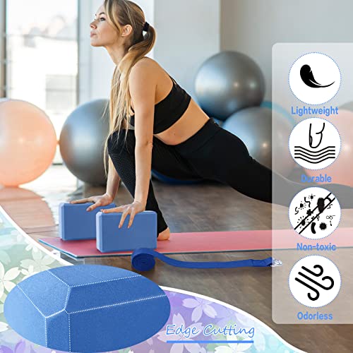 Wettarn 15 Pack Yoga Block and Strap Set 15 Pcs Non-slip Yoga Blocks with 15 Pcs Metal D Ring Stretching Exercise Workout Fitness Accessory for Gym