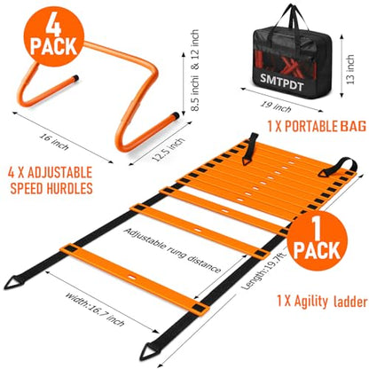 Agility Ladder,Soccer Training Equipment Set,20ft Speed Ladder,4 Agility Hurdles,Football Basketball Training Equipment,Football Accessories for Kids Youth Adults | Footwork, Speed & Agility Training