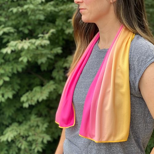 Extended Size Cooling Towel – Be Cool in Style - Heat Relief, Soft, Lightweight, Sun Protection, Easy Clean - Perfect for Biking, Hiking, Running, Yoga, Golf - Pink Orange Ombre M - color: Pink Orange Ombre