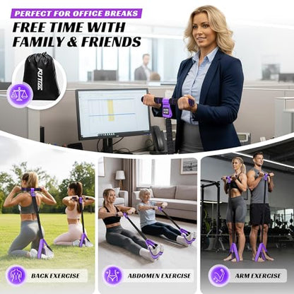 Multifunction Pedal Resistance Band with Handle, Upgraded Exercise Equipment with Soft Foot Pedal for Sit Up & Full-Body Home Gym Workouts, Core/ABS Training, Pilates, Yoga & Physical Therapy - style: 2-Purple-60LBS