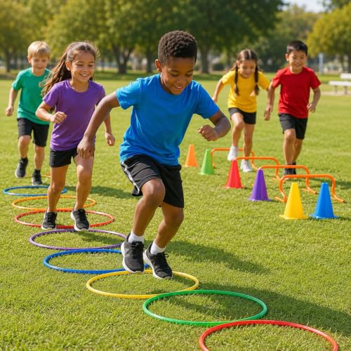 Fun Express Large 20 Inch Obstacle Course Agility Rings Set of 6 - Professional PE Equipment for Elementary School Physical Education | Carnival Games Ring Toss for Kids Outdoor Play & Field Day