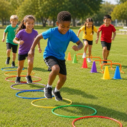 Fun Express Large 20 Inch Obstacle Course Agility Rings Set of 6 - Professional PE Equipment for Elementary School Physical Education | Carnival Games Ring Toss for Kids Outdoor Play & Field Day
