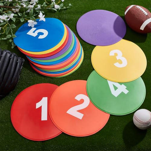 UNICRAFTALE 1 Sets TPE Sports Spot Markers Number 1~24 Anti-Slip Round Spot Markers Floor Spots, Flat Filed Dots for Agility Drills Basketball Football Training Sport Activities and Exercise