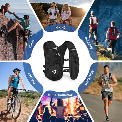 BECOJADDE Running Vest for Women Men, 5L/6L Lightweight Hydration Backpack Running Pack for Marathon, Trail, Cycling, Hiking, Jogging - color: Jet Black