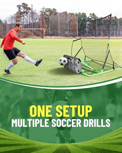 2-in-1 Soccer Rebounder with Adjustable Dual-Sided Rebound Board, Soccer Rebounder Net for Passing, Volleys & Ground Drills, Soccer Training Rebound Net for Solo & Team Practice