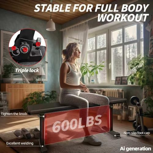 Flat Bench, Flat Weight Workout Exercise Bench Easy,Assembly,Foldaway Bench for Adjustable Dumbbells or an Adjustable Dumbbell Set,Strength Training Bench Press