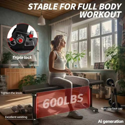 Flat Bench, Flat Weight Workout Exercise Bench Easy,Assembly,Foldaway Bench for Adjustable Dumbbells or an Adjustable Dumbbell Set,Strength Training Bench Press