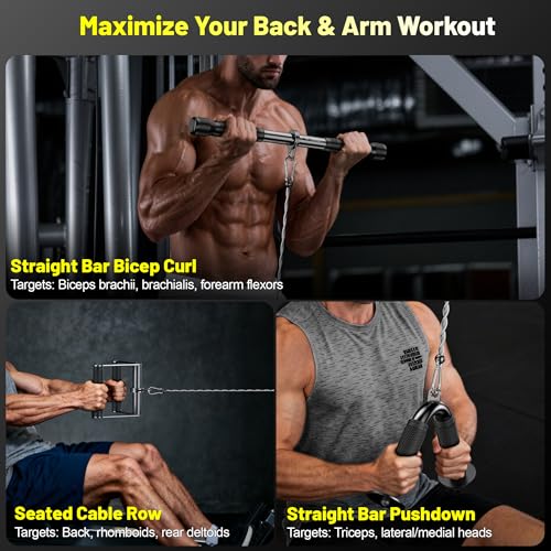 Cable Attachments for Gym, LAT Pulldown & Cable Machine Attachment Set: V-Shaped Bar, Rotating Straight Bar, V Rotation Handle, Nylon Tricep Rope, Ankle Straps & Handles, Home Gym