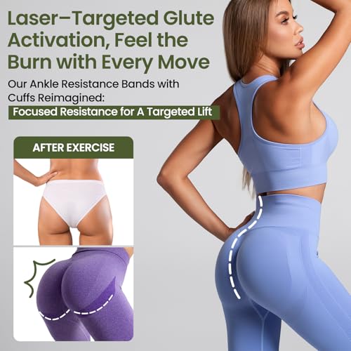 VITEVER Ankle Resistance Bands with Cuffs for Women, Leg Glute and Booty Workout Equipment for Home Gym, Pilates Equipment, Ankle Weights with Green Resistance Bands for Kickbacks Hip Fitness Training