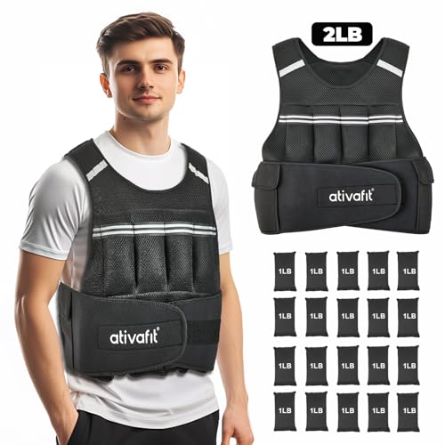 ATIVAFIT Adjustable Weighted Vest 2–22LB with Removable Weights & Reflective Strips, Comfortable Workout Vest for Walking, Running, Strength Training, Cardio and Home Fitness for Men, Women & Teens