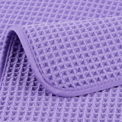 POLYTE 430 GSM Poly Blend Microfiber Quick Dry Waffle Hand Towel, 16x30 in - color: Purple