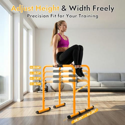 NEWBULIG Dip Bar Station, Adjustable Parallel Parallettes Bar with Soft High-Density Foam Handles, Heavy Duty Dip Stands Workout Equipment for Home, Gym, Patio, Office
