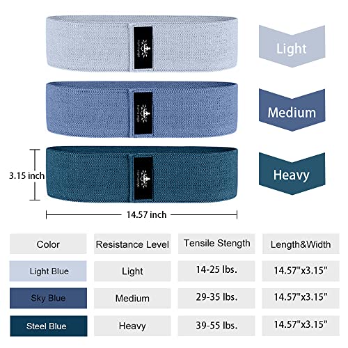 Large Resistance Band,14.5" x3.15",Fabric Exercise Loop Bands with Instruction Guide and Carry Bag, Set of 3.