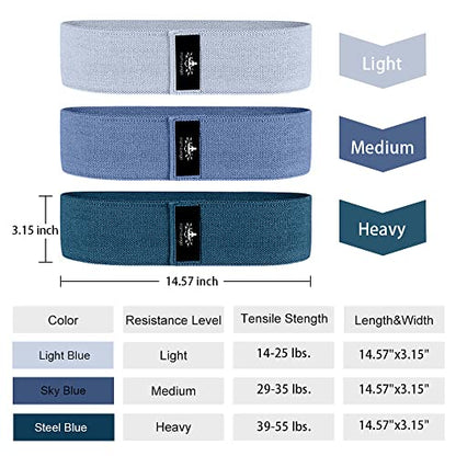 Large Resistance Band,14.5" x3.15",Fabric Exercise Loop Bands with Instruction Guide and Carry Bag, Set of 3.