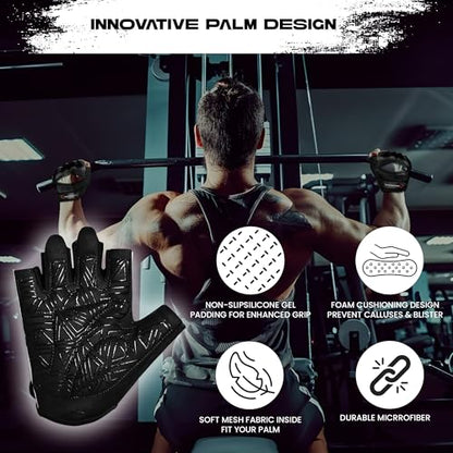 WESTWOOD FOX Weight Lifting Gloves for Men & Women– Breathable Workout Gloves with Thick Padding,Full Palm Protection,Non-Slip Grip,Shock Absorption Gym Gloves for Fitness & Cycling