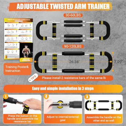 Twister Arm Trainer for Men, 6 Adjustable Resistance Levels(30-120 lb) Chest Trainer with 4 Spring & Training Poster, Chest Workout Equipment for Chest Clip Muscle & Arm Strength