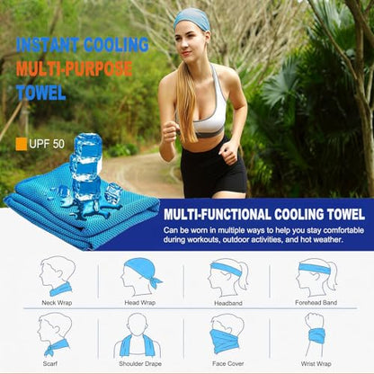 2 Pack Cooling Towels (47"x12"), Ice Cool Neck Towel, Soft Breathable Microfiber for Yoga, Golf, Gym, Running, Camping & Hot Weather - color: Light Blue/Purple