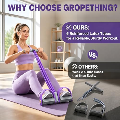 Gropething Resistance Band, 6-Tube, 20 Pounds | Elastic Workout Band, Handles with Foam Grips, Non-Slip, Home Full Body Sculpting & Stretching
