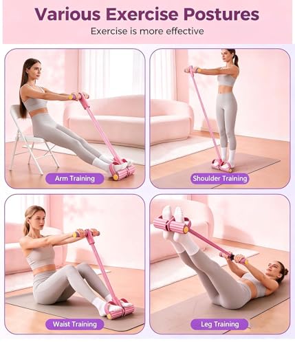 8 Tube Resistance Band with Foot Pedal & Handles, Pink Purple 2 Pack, Resistance Bands for Full Body Workout, Abs, Arms, Legs & Core Training