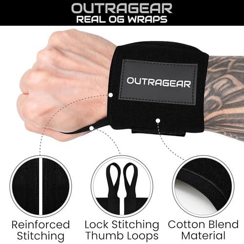 18" OG-Grade Wrist Wraps for Weightlifting – Heavy Duty Wrist Support with Thumb Loop & Lockdown Strap – Wrist Straps for Powerlifting, Bench Press & Gym Training - color: Classic Black