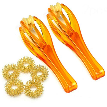 2 Finger Massager Roller & 5 Acupressure Rings - Arthritis Pain Relief & Trigger Finger Therapy Tool - Manual Hand Circulation Massagers for Carpal Tunnel, Rock Climbing Recovery & Gifts