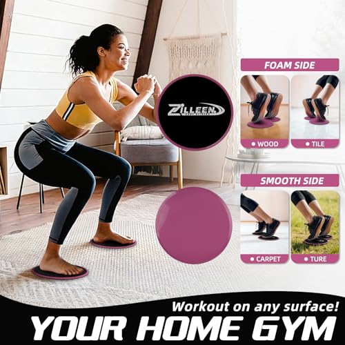 ZILLEEN Exercise Sliders for Working Out Fitness Discs for Pilates Women Men, 2 Pack - color: Pink