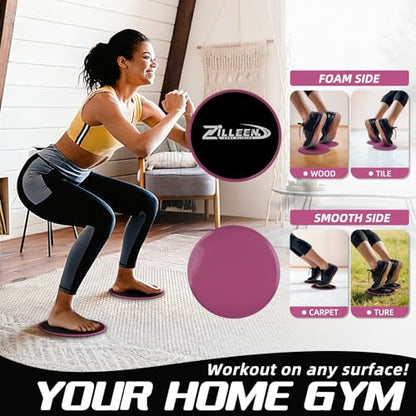 ZILLEEN Exercise Sliders for Working Out Fitness Discs for Pilates Women Men, 2 Pack - color: Pink