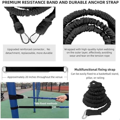 Resistance Speed Training Set, 8pcs Exercise Explosive Force Bounce Physical Equipment Double Rope Improve Agility Power Strength for Jumping Basketball Tennis Football Volleyball - color: Black-6.6ft