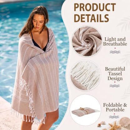 HAVLULAND Turkish Beach Towels, Set of 12, Oversized 72"x40" - Beige - color: Beige, size: 12 Pack