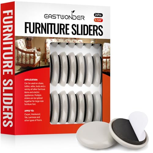 Upgraded Furniture Sliders for Carpet & Hardwood Floors, 1-1/4" 24 PCS Self Adhesive Chair Leg Glides, Appliance Sliders, Furniture Movers Floor Protectors