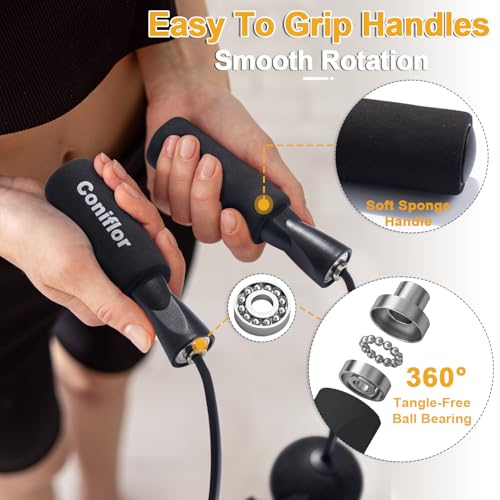 2 in 1 Jump Rope for Women Men and Kids - Tangle-Free Cordless Skipping Jump Rope with Ball Bearings and Foam Handles for Rapid Speed Fitness Workouts