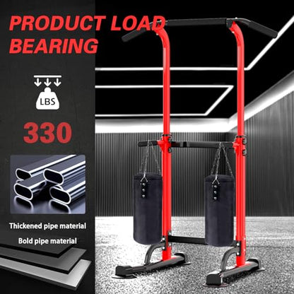 soges Power Tower Pull Up Bar Station, Free Standing Pull Up Rack Dip Station for Home Gym, Height Adjustable Home Strength Training Fitness Workout Equipment - color: Red