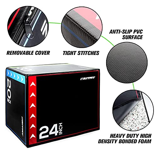 RitFit 3 in 1 Extra Firm Soft Plyo Box Foam Plyometric Box-30”x24”x20”-20"x18"x16" Heavy Duty High Density Foam Jumping Box 3 Sizes with PVC Cover,Platform for Home Gym Fitness, 440lb Weight Capacity