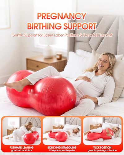 Premium Peanut Ball - 100x50cm Anti-Burst Exercise Ball for Physical Therapy, Pregnancy Labor & Home Fitness Sensory| Non-Slip Design | Quick-Inflate Pump Included