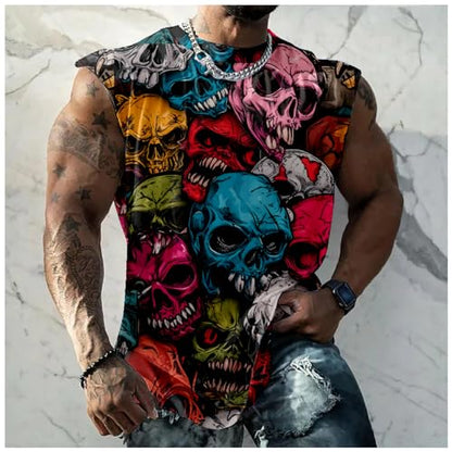 domirica Graphic Tank Tops Men Skull Printed Sleeveless Summer Oversized Loose Gym Workout Breathable Sportswear