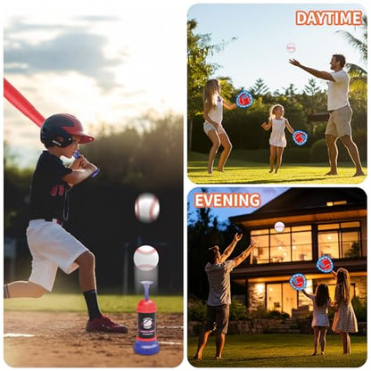 Baseball Toss and Catch Game Set - Indoor Outdoor Sports Toy with 2 Catch Paddles, 3 Sticky Balls, Baseball Bat, Pitching Machine and Storage Bag, Perfect for Backyard Fun Family Games