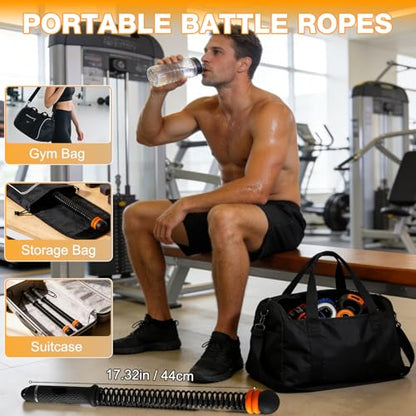 Adjustable Ropeless Battle Rope Trainer, Cordless Spring Fitness Rope for Home & Gym, Heavy Duty Cordless Battle Rope with Storage Bag, Strength & Conditioning (Gray)
