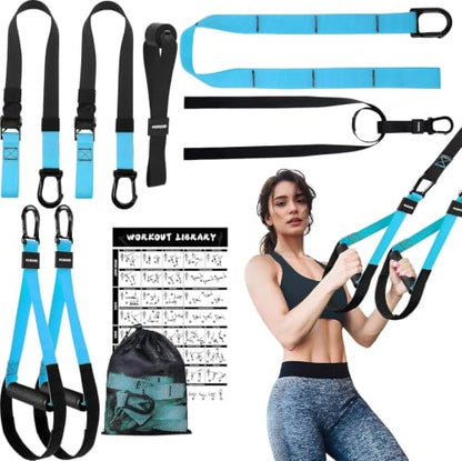 Home Resistance Training Kit with Adjustable Suspension Straps for Workouts - color: Blue