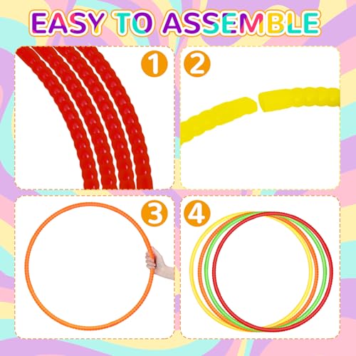 Syhood 12 Pcs Hoops for Kids Plastic, Green, Pink, Yellow, Orange - color: Green, Pink, Yellow, Orange